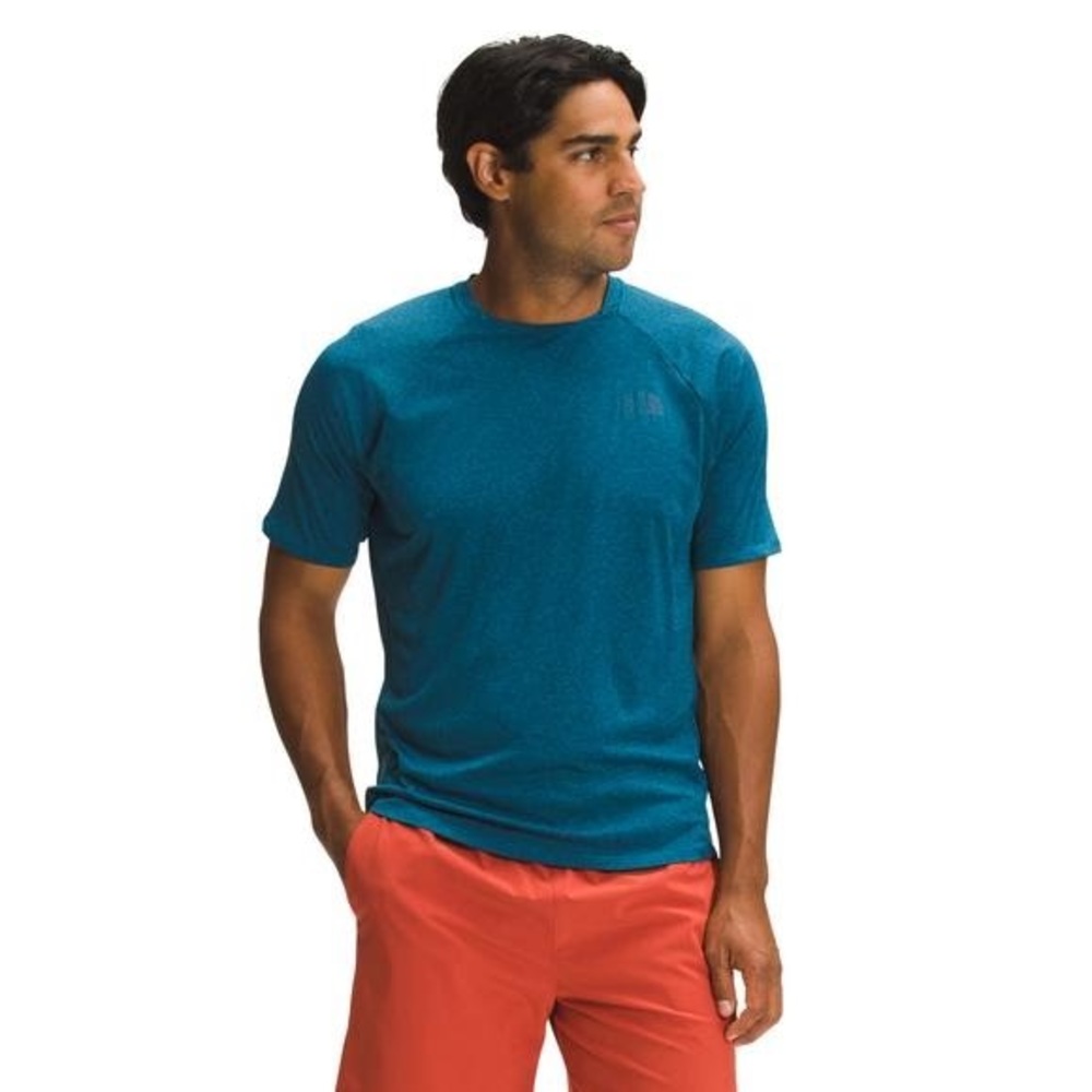 North Face big pine slim fit short sleeve band blue Heather flash dry shirt top